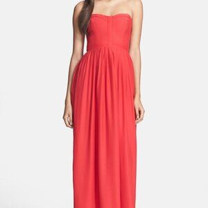 Parker’ Bayou' Red Strapless Silk Maxi Dress/Gown, S
